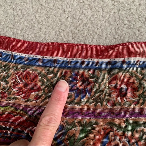 Vintage Oscar de la Renta Metallic Deep Red Gold Floral Square Scarf - Picture 11 of 15